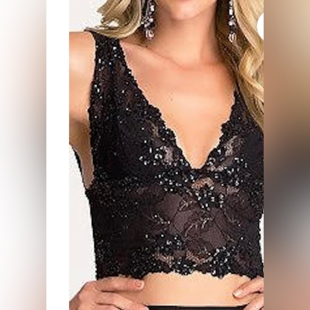 Guess Marciano Black Lace Beaded Corset Top Sz Medium